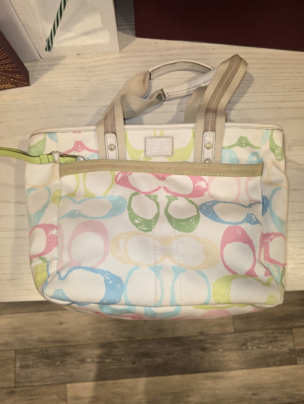 Coach Canvas Tote with Pastel Circle Print - Cream, Pink, Blue, Green, Yellow